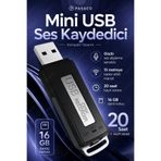 PASACO 16 GB USB Ses Kayıt Cihazı Tek Tuşla Kayıt WAV Format Mini Dijital Ses Kaydedici
