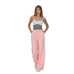 Pasaklı Giyim Bol Paça Poplin Pantolon Cepli Beli Bağcıklı, 36, 3757, Pembe- Beyaz, Kadın