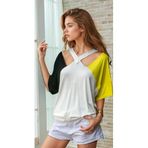 Pasaklı Giyim Dekolte Pencere Detaylı Siyah Sarı Beyaz Kısa Kollu T-Shirt, 40, 3265, Siyah -Sarı -Beyaz, Kadın