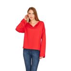 Pasaklı Giyim Ekstra Uzun Duble Kol Yakası Yırtmaçlı Salaş Sweatshirt Bluz, 36, 700-3470, Kırmızı, kadın