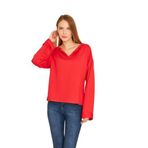 Pasaklı Giyim Ekstra Uzun Duble Kol Yakası Yırtmaçlı Salaş Sweatshirt Bluz, 38, 700-3470, Kırmızı, kadın