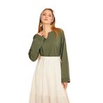 Pasaklı Giyim Ekstra Uzun Duble Kol Yakası Yırtmaçlı Salaş Sweatshirt Bluz, 40, 700-3470, Haki, kadın