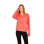 Pasaklı Giyim Ekstra Uzun Duble Kol Yakası Yırtmaçlı Salaş Sweatshirt Bluz, 40, 700-3470, Mercan, kadın