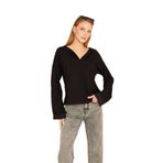 Pasaklı Giyim Ekstra Uzun Duble Kol Yakası Yırtmaçlı Salaş Sweatshirt Bluz, 40, 700-3470, Siyah, kadın