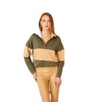 Pasaklı Giyim Haki Bej Uzun Kol Fermuarlı Polo Yaka Color Block Basic Salaş Sweatshirt Bluz, 36, 3471, Haki-Bej, kadın