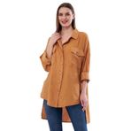 Pasaklı Giyim Kadın Oversize Arkası Uzun Pileli Uzun Kollu Uzun Keten Gömlek Tunik 3524310 Bej 36