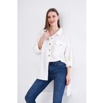 Pasaklı Giyim Kadın Oversize Arkası Uzun Pileli Uzun Kollu Uzun Keten Gömlek Tunik 3524310 Beyaz 40