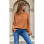Pasaklı Giyim Kadın Taba Yarasa Duble Kol Salaş Ekstra Oversize Rahat Yuvarlak Yaka Bluz 700-2943308