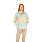 Pasaklı Giyim Mint Bej Uzun Kol Fermuarlı Polo Yaka Color Block Basic Salaş Sweatshirt Bluz, 36, 3471, Mint-Bej, kadın
