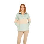 Pasaklı Giyim Mint Bej Uzun Kol Fermuarlı Polo Yaka Color Block Basic Salaş Sweatshirt Bluz, 40, 3471, Mint-Bej, kadın