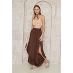Pasaklı Giyim Otantik Beli Lastikli Yırtmaçlı Salaş Şalvar Etek Bohem Pantolon, 38, 3635, Acıkahve, Kadın