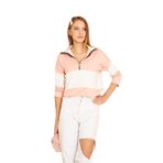 Pasaklı Giyim Pudra Beyaz Uzun Kol Fermuarlı Polo Yaka Color Block Basic Salaş Sweatshirt Bluz, 38, 3471, Pudra-Beyaz, kadın