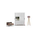 PASİFİC HOME Huga Sürgülü 2 Kapaklı Aynalı Gardırop, Beyaz ,130cm