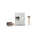 PASİFİC HOME Huga Sürgülü 2 Kapaklı Aynalı Gardırop, Beyaz ,140cm