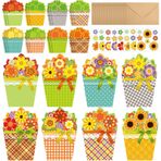 Pasimy 24 takım sonbahar kart yapma kitleri saksı el yapımı DIY tebrik kartları çiçekli çıkartmalar zarflar şeritler okul öncesi ilkokul çocuklar için sınıf sonbahar kendi el sanatları hediyeler