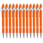 Pasisibick 12-Pack Orange Ballpoint Pens with Stylus Tip - 2 in 1 Metal Stylus, 1.0 mm Medium Point, Smooth Pen for Touch Screen Tablet