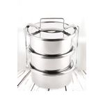 Paslanmaz Çelik 15x6cm 3 Kaplı Isıtılabilir Sefer Tası 3-4 Kişilik Yemek Taşıma Kabı 2.2 Lt 750ml X3