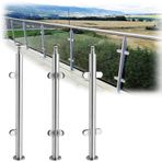 Paslanmaz Çelik 304 Cam Merdiven Korkuluk Direk Sistemi - 90-110CM il Korkuluk Cam Kelepçe ve Kauçuk Gümüş Metal Korkuluk 6-17mm Sertleştirilmiş Cam için (Uç Direği 110 cm/43 inç)