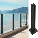 Paslanmaz Çelik 304 Cam Merdiven Korkuluk Sistemi Korkuluk Kelepçeleri ve Kauçuklar 10 12mm Sertleştirilmiş Cam için Siyah Metal Korkuluk 155cm/61.5in Köşe Direği