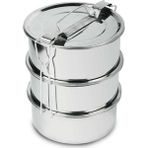 Paslanmaz Çelik 3lü Sefer Tası 1.5lt 2-3 Kişilik Yemek Taşıma Kabı 500ML X3 Isıtılabilir %100 Metal - 1 Adet