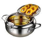 Paslanmaz çelik Balık Fritöz Tenceresi Termometre Ve kapaklı, yağ Damla Tahliye rafı çok Işlevli Derin Kızartma Tenceresi, Patates Tavuğu Için Paslanmaz çelik Fritöz Kap (24cm)
