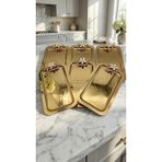 Paslanmaz Çelik Baton Papatyalı Sunum Tepsisi Seti | Gold & Gümüş Seçenekli | 24x14 cm Şık Kahve ve İkram Tepsisi (6, Altın)
