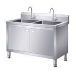 Paslanmaz Çelik Çift Yuvalı Ticari/Endüstriyel Lavabo Dolabı, 2 Bölmeli Serbest Daimi Mutfak ve Çamaşır Evyesi - 100cm/39.4in Yardımcı Evyeler