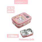 Paslanmaz Çelik Desenli Beslenme Kutusu - 820 ml Renkli ve Eğlenceli Çocuk Beslenme Kabı (Pembe)