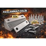 Paslanmaz Çelik Düz Gönye Bağlantı Demiri, 15x50 mm, Mobilya ve Dolap Sabitleme, 10 Adet Plaka ve 20 Adet Vida Dahil