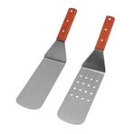 Paslanmaz Çelik Metal Spatula, Barbekü Döndürücü Ahşap Saplı Balık Döndürücü, Dökme Demir Tava Için Izgara Spatula Kazıyıcı, Teppanyaki Hamburger Için (Yuvarlak Spatula ve