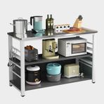 Paslanmaz Çelik Mikrodalga Depolama Standı Mutfak Ada Fırın Rafı Açık Raflı ve 4 Kancalı Metal Çerçeve Hazırlık Masası Çok Yönlü Mutfak Rafı (100x40x80CM)