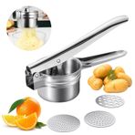 Paslanmaz çelik patates presi, paslanmaz çelik, manüel patates presi, konforlu saplı, spagetti dondurma presi, 3 değiştirilebilir dilimli, patates püresi, kabak, tatlı patates için çok fonksiyonlu