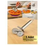 Paslanmaz Çelik Pizza Kesici Rulet | 2 Bıçaklı Kesim Aparatı | Hamur, Mantı Ve Pizza Kesme Bıçağı