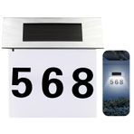 Paslanmaz çelik solar kapı numarası, LED aydınlatmalı, alacakaranlık şalteri, IP65 su geçirmez, dış mekan, güneş enerjisiyle çalışır, 3 set 0 – 9 numara çıkartma ve 1 a-h harf çıkartması seti
