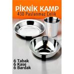 Paslanmaz Çelik Tabak Kase Bardak Seti Kamp Piknik Seti 18 adet 721505