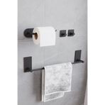 Paslanmaz Çelik Yapışkanlı Banyo Aksesuar Seti-Havluluk-Tuvalet Kağıdı Askısı-Bornoz Askılığı (Mat Siyah)