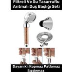 Paslanmaz Filtreli Su Tasarruflu Arıtmalı Duş Başlığı Doğal Taş Boncuklu Başlık Hortum Mafsal Seti
