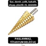 Paslanmaz Kademeli Matkap Ucu Sac Demir Çelik Plastik Bakalit Ahşap Delici Sarı Titanyum Kozalak Uç
