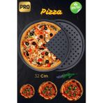Paslanmaz Karbon Çelik , Delikli, Yanmaz Yapışmaz 32 cm Büyük Boy Pizza ve Lahmacun Tepsisi