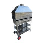 Paslanmaz Kömürlü Mangal 40 X 80 Cm Bacalı Barbekü Çekmeceli Tekerlekli Gri