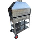 Paslanmaz Kömürlü Mangal 40 x 80 cm Bacalı Barbekü Çekmeceli Tekerlekli - STANDART