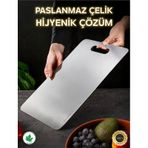Paslanmaz Metal Çelik Kesme Tahtası Üst Düzey Kaliteli Antibakteriyel Yüzey 1 Adet Gri