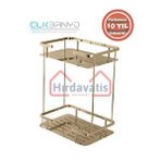 Paslanmaz Pirinç Altın Gold Lidya 2'li 15x22 Cm Şampuanlık Banyo Rafı Sarı