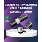 Paslanmaz Termos Ve İkili Bardak Seti | 6-12 Saat Sıcak/soğuk Tutma FRTKGT25DYMXUCZZZTERMOSSETİİ-4