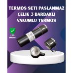 Paslanmaz Termos Ve İkili Bardak Seti | 6-12 Saat Sıcak/Soğuk Tutma Mir15062555