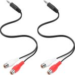 PASOW 3,5 mm Erkek - 2 RCA Kadın Stereo Ses Y Kablosu RCA Kulaklık Jakı Aux Adaptörü Hoparlör, Döner Tabla, Ses Çubuğu, Tabletler, HDTV, MP3, HiFi Stereo Sistemi için 2'li Paket (12 inç)
