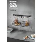 Passionis Ferforje Metal Sepet Askı Ve Kanca Set Siyah Retro 2 Sepetli