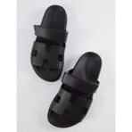 Passionis Sandalet - Hermes Chypre Leather Sandals -Kadın Terlik - Siyah