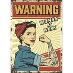 Passpano Ahşap Vintage Tablo " Caution! Woman At Work" Ahşap Mdf 25X35