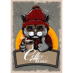 Passpano Ahşap Vintage Tablo " Coffee Time Cat "ahşap Mdf 25X35CM